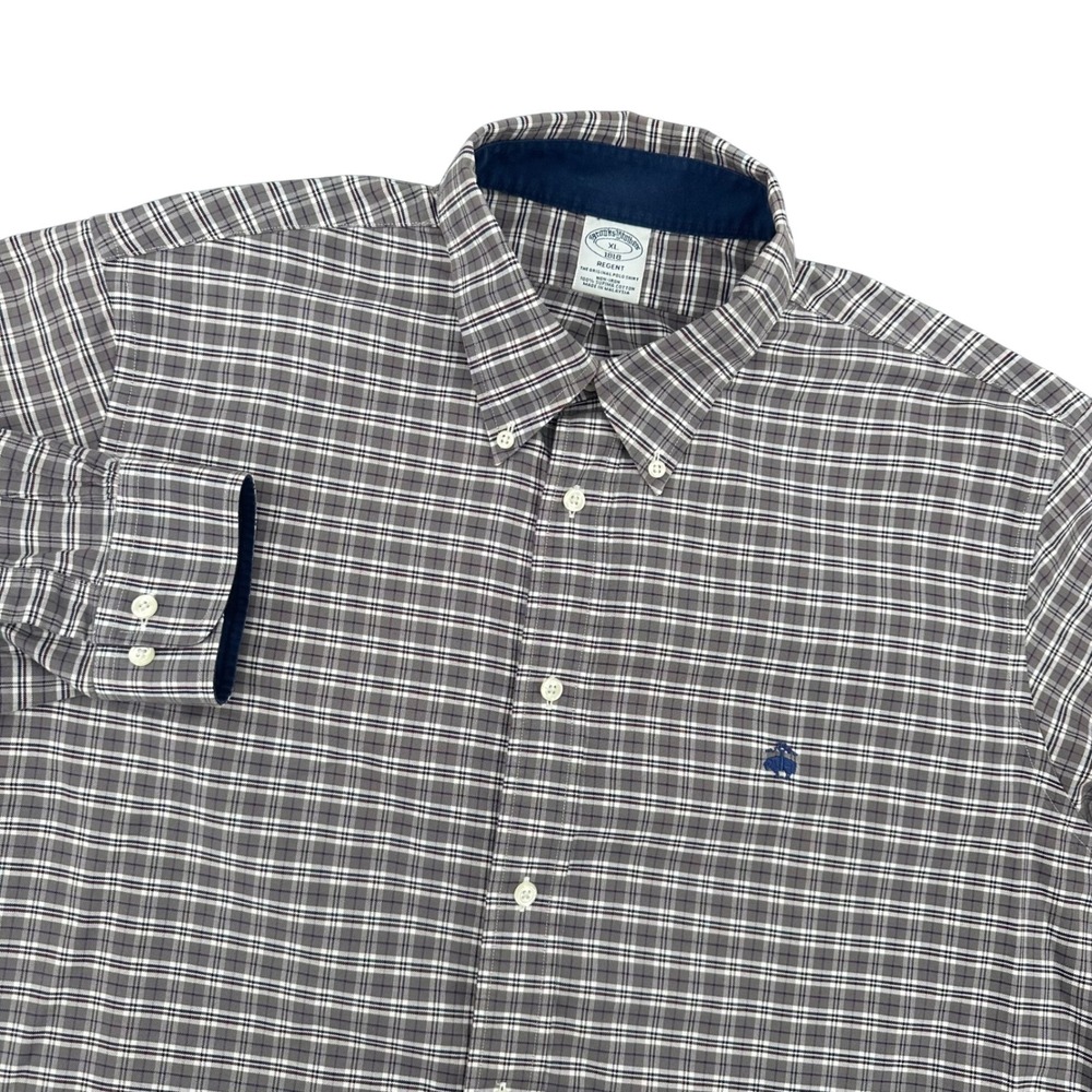 Brooks Brothers 1818 Regent Shirt Mens XL LOGO Plaid Supima Cotton Non-Iron